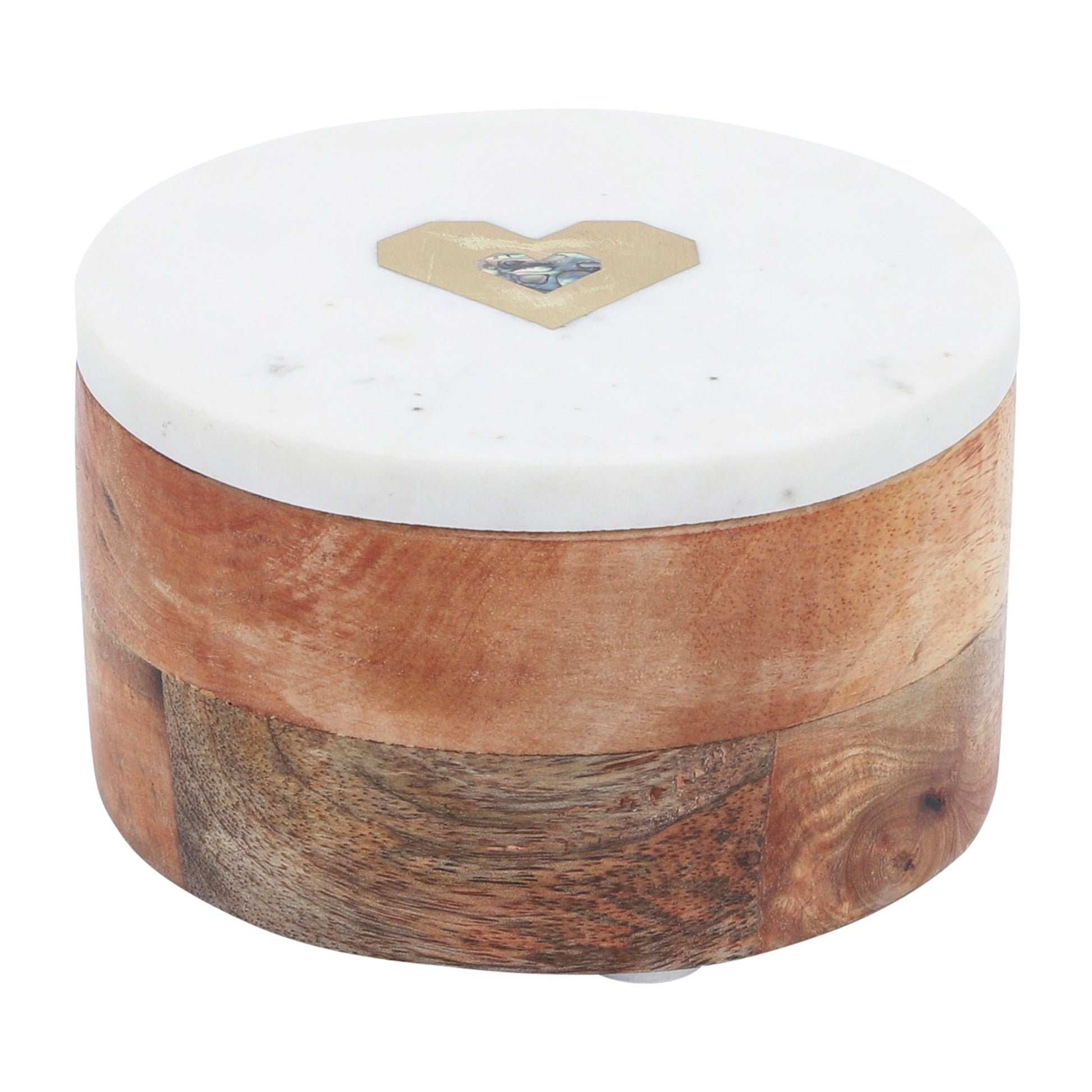 MARBLE/WOOD, 5X5 ROUND BOX-HEART, WHITE Box| Sagebrook Home