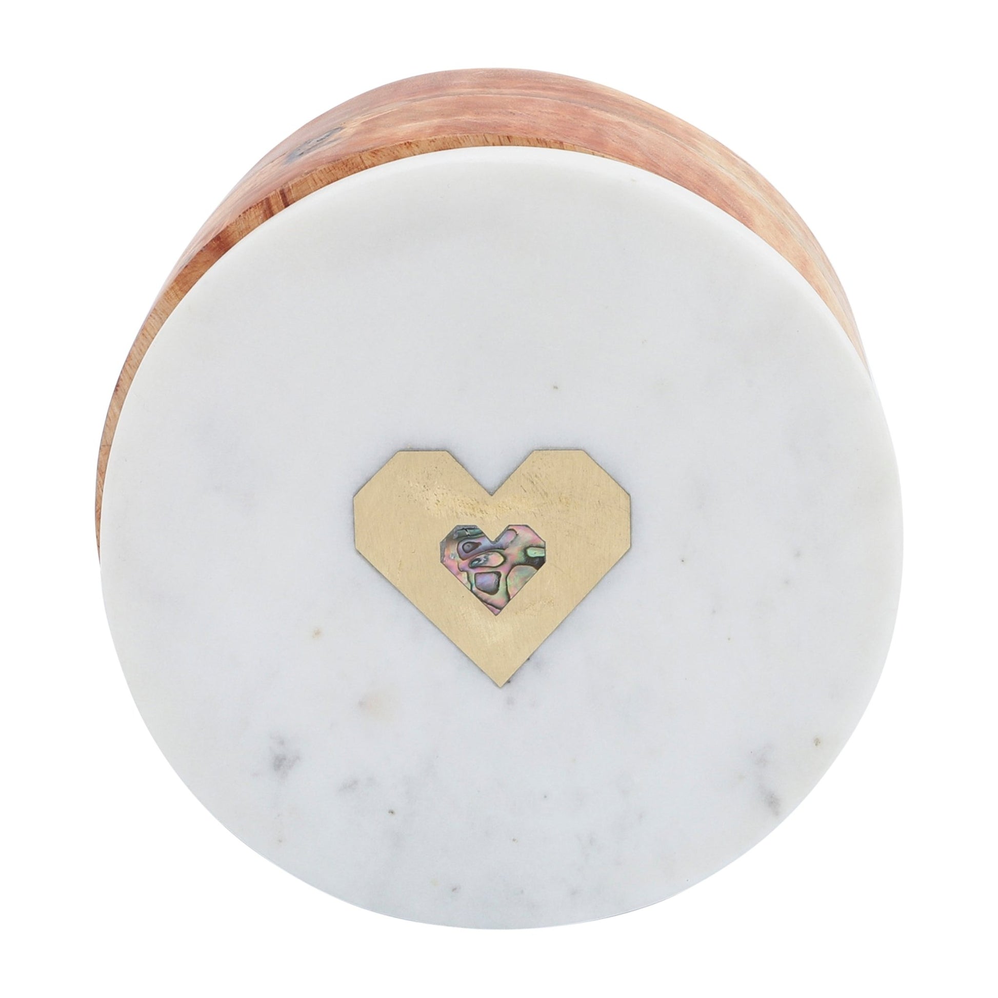 MARBLE/WOOD, 5X5 ROUND BOX-HEART, WHITE Box| Sagebrook Home
