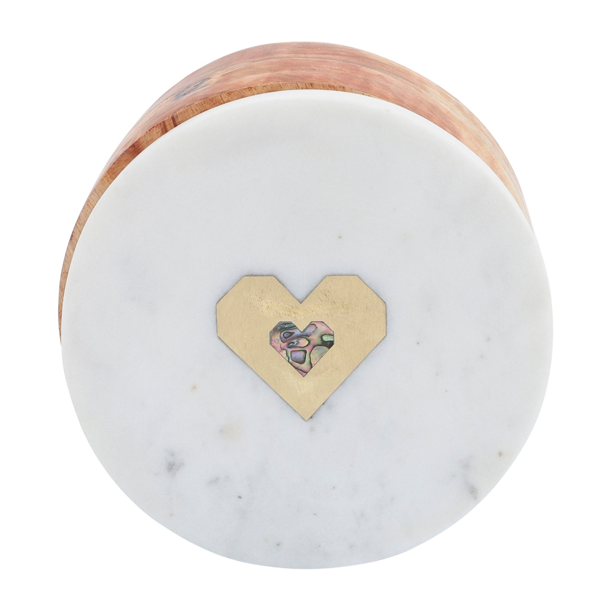 MARBLE/WOOD, 5X5 ROUND BOX-HEART, WHITE Box| Sagebrook Home
