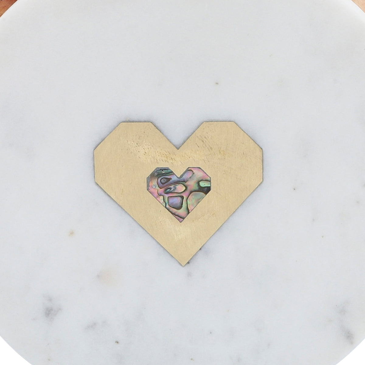 MARBLE/WOOD, 5X5 ROUND BOX-HEART, WHITE Box| Sagebrook Home