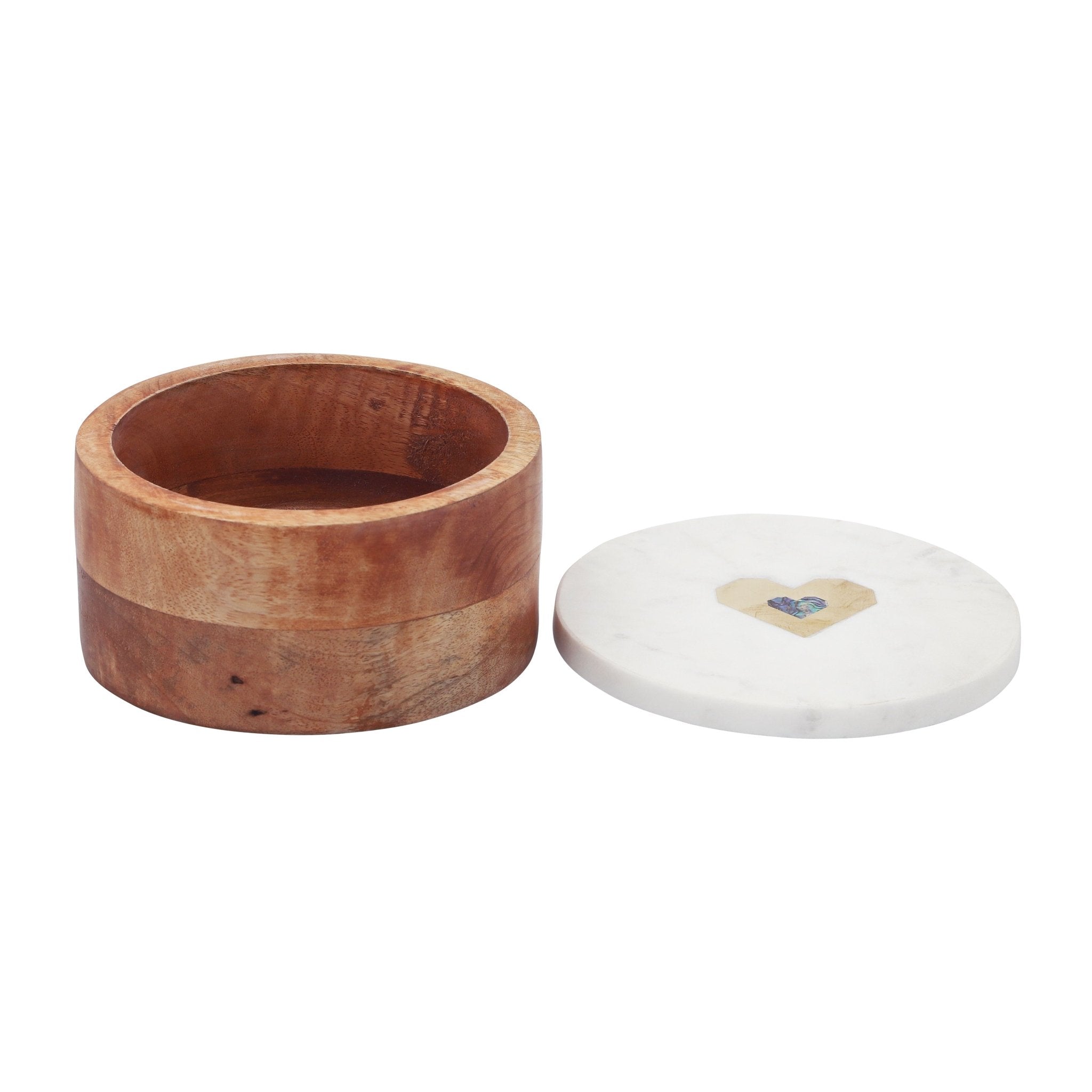MARBLE/WOOD, 5X5 ROUND BOX-HEART, WHITE Box| Sagebrook Home