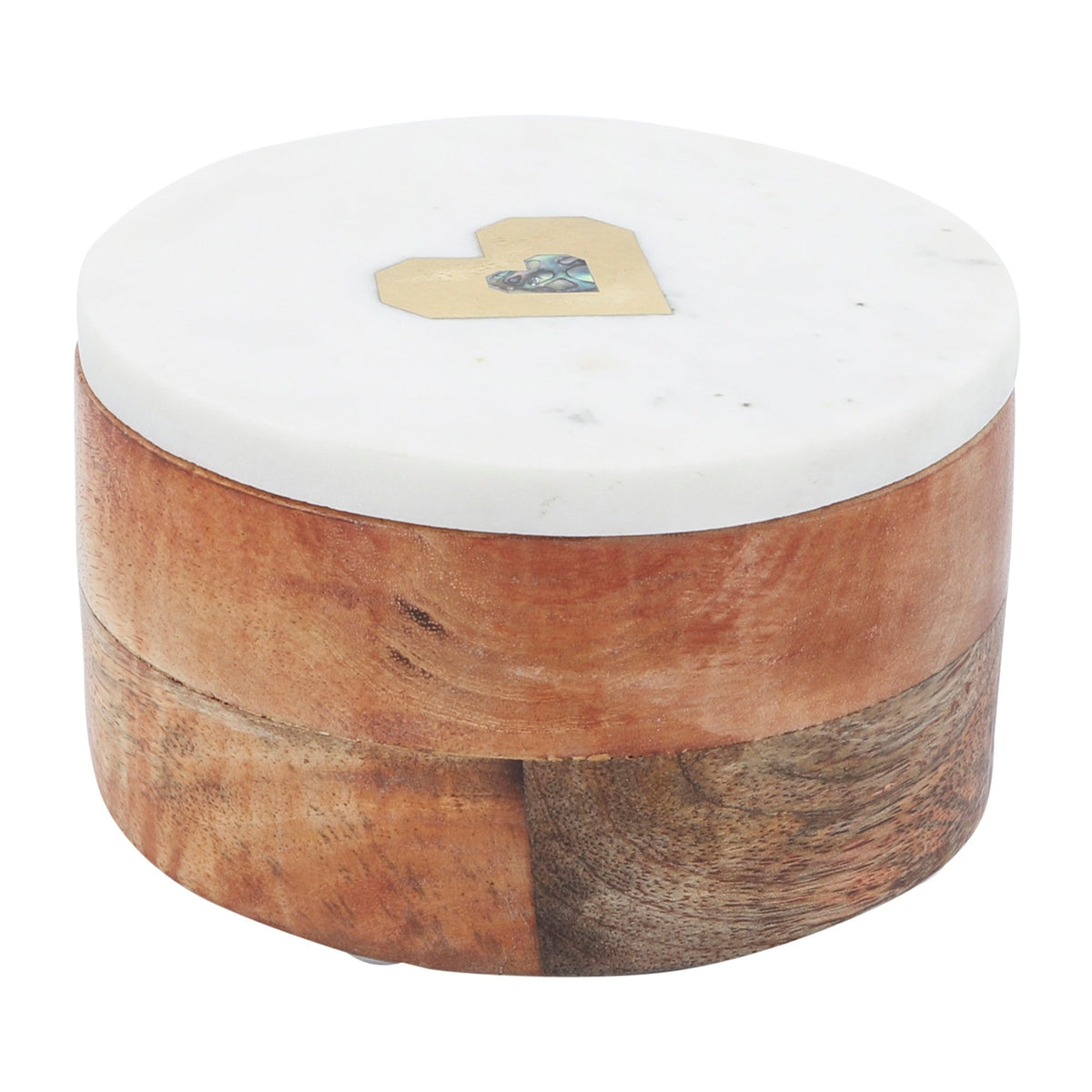 MARBLE/WOOD, 5X5 ROUND BOX-HEART, WHITE Box| Sagebrook Home