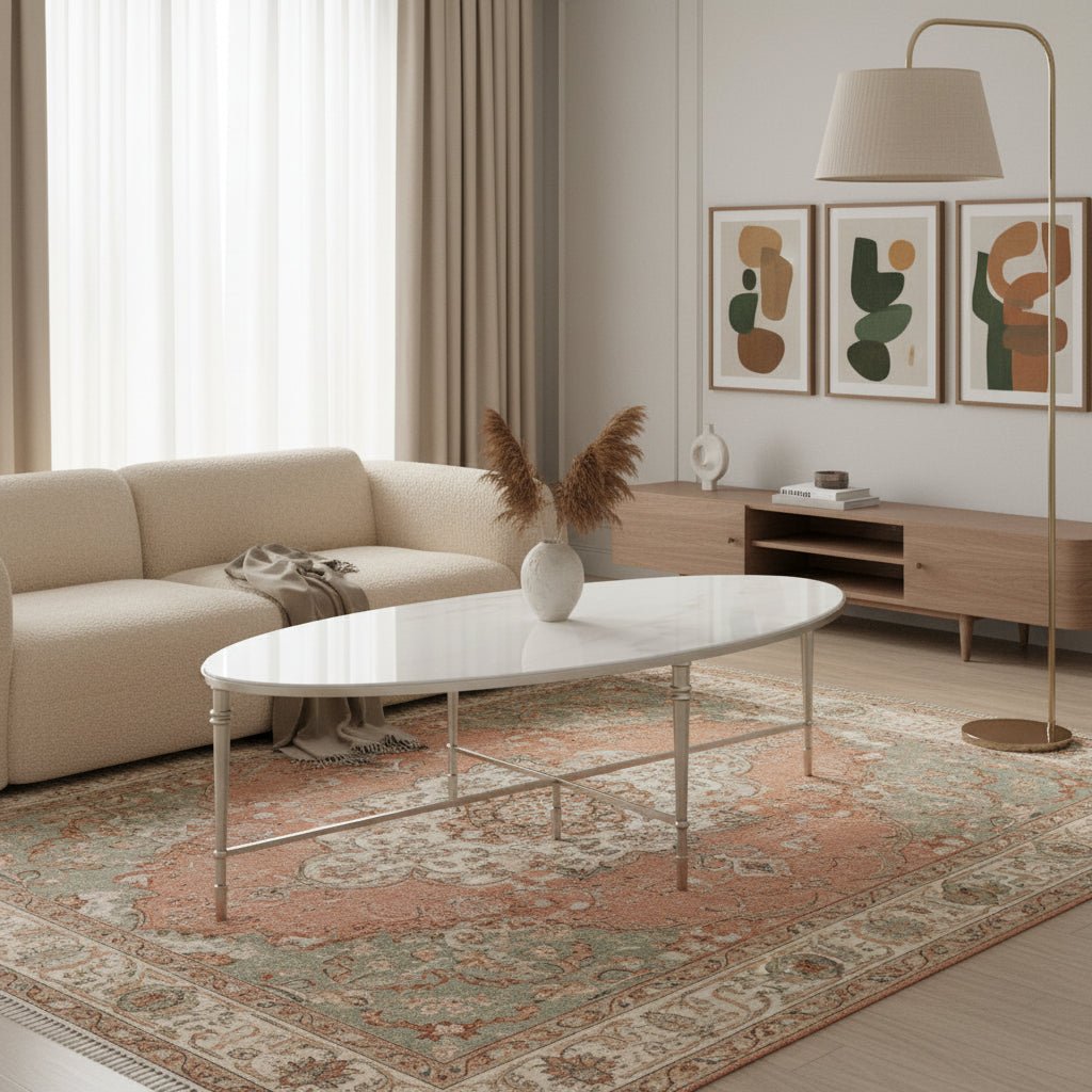 Marcellia Silver Oval Coffee Table Coffee Tables| AlRugaib Furniture