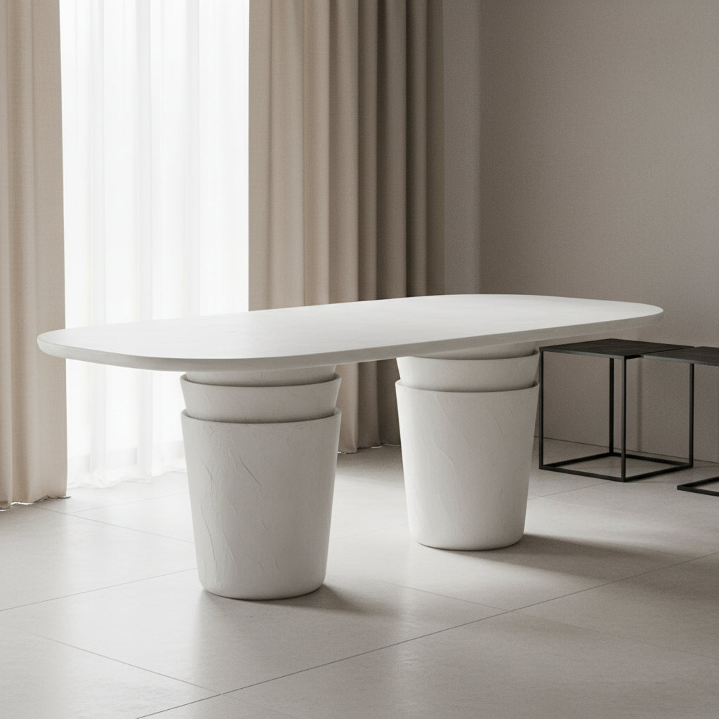 Margot Light Grey Faux Plaster Indoor / Outdoor Concrete Dining Table Dining Tables| TOV