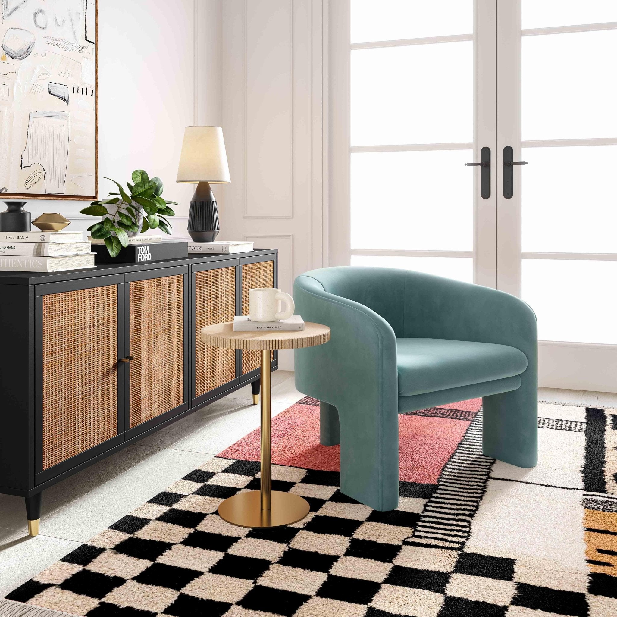 Marla Sea Blue Velvet Accent Chair Chairs| TOV