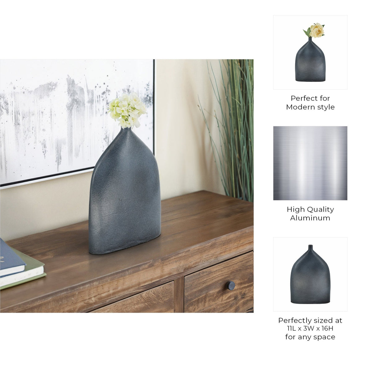 12" MAUER SLEEK METAL GRAY VASE Vases and Jars| Sagebrook Home
