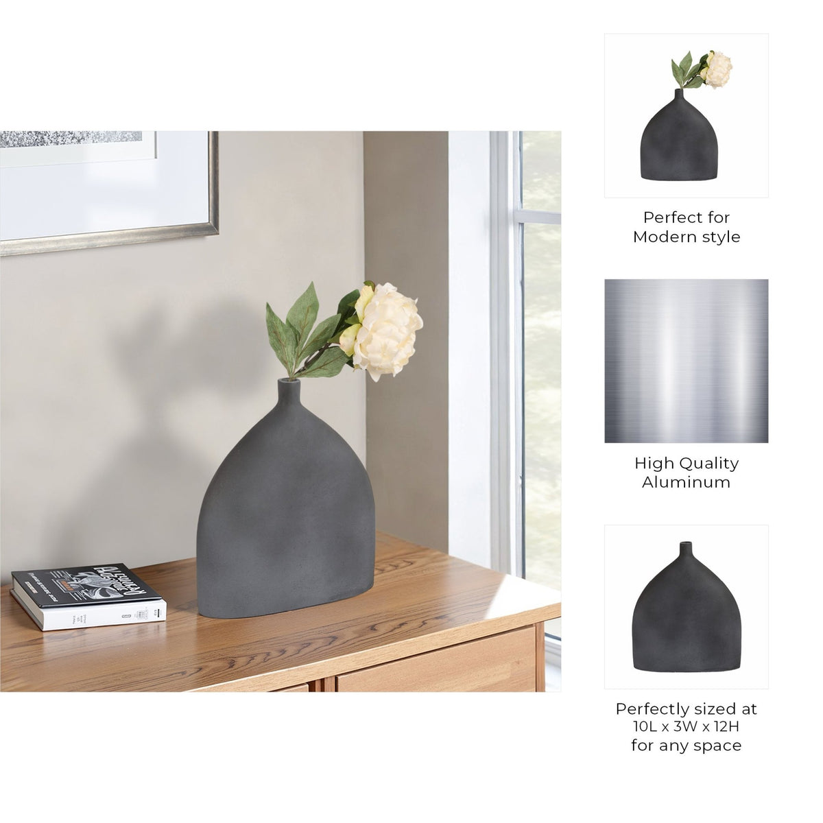 12" MAUER SLEEK METAL GRAY VASE Vases and Jars| Sagebrook Home