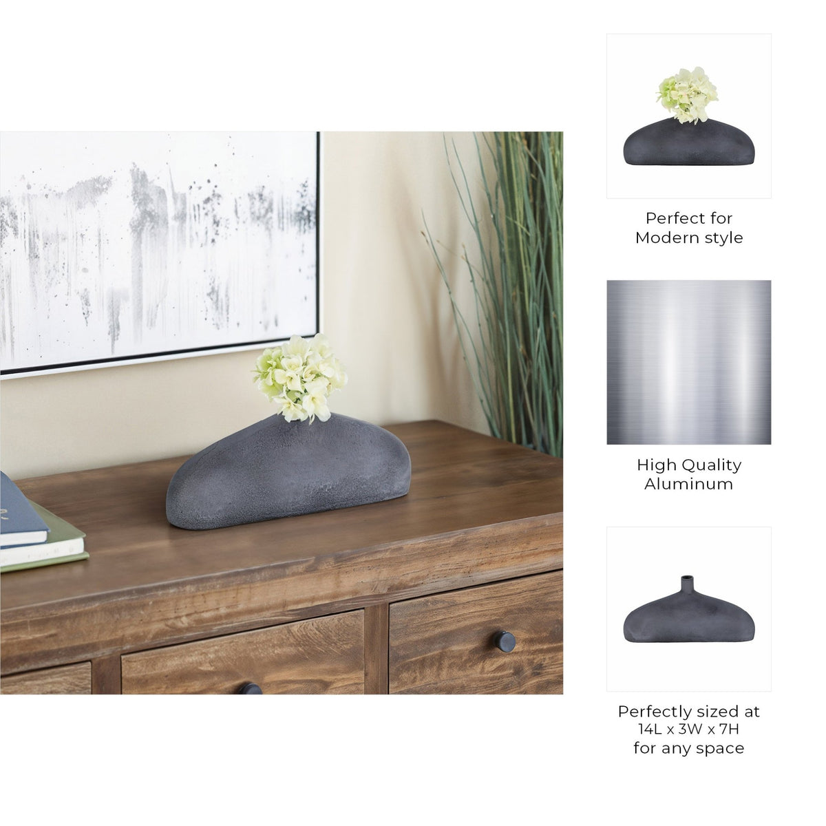 12" MAUER SLEEK METAL GRAY VASE Vases and Jars| Sagebrook Home