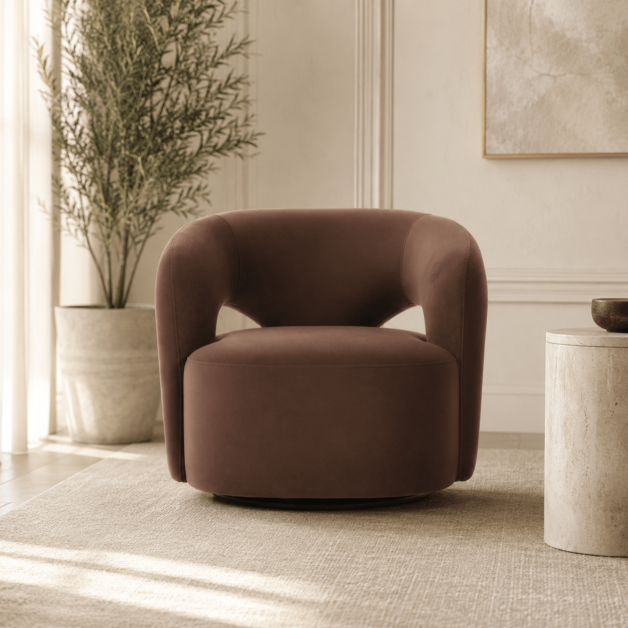 Mazie Brown Swivel Chair Chairs| Roots Furniture