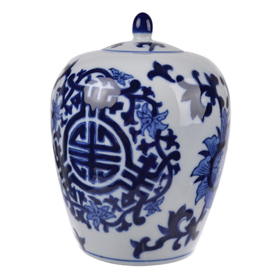 MEERA BLUE - AND - WHITE LIDDED JAR - Al Rugaib Furniture