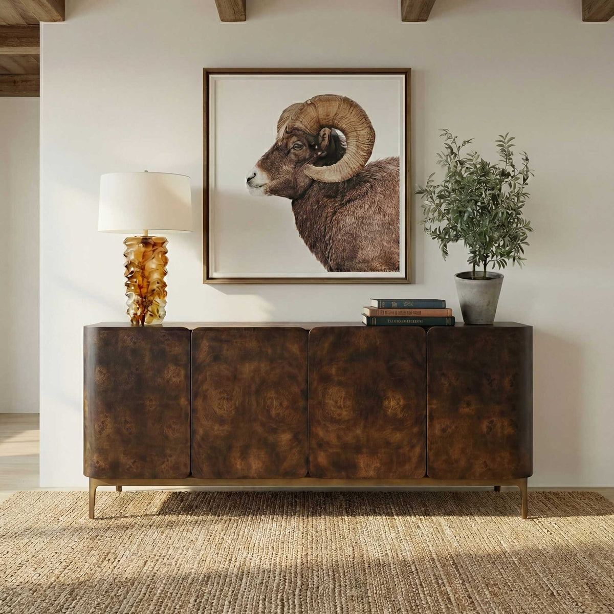 Melbourne Mappa Burl 4 Door Cabinet Cabinets & Chests| Uttermost