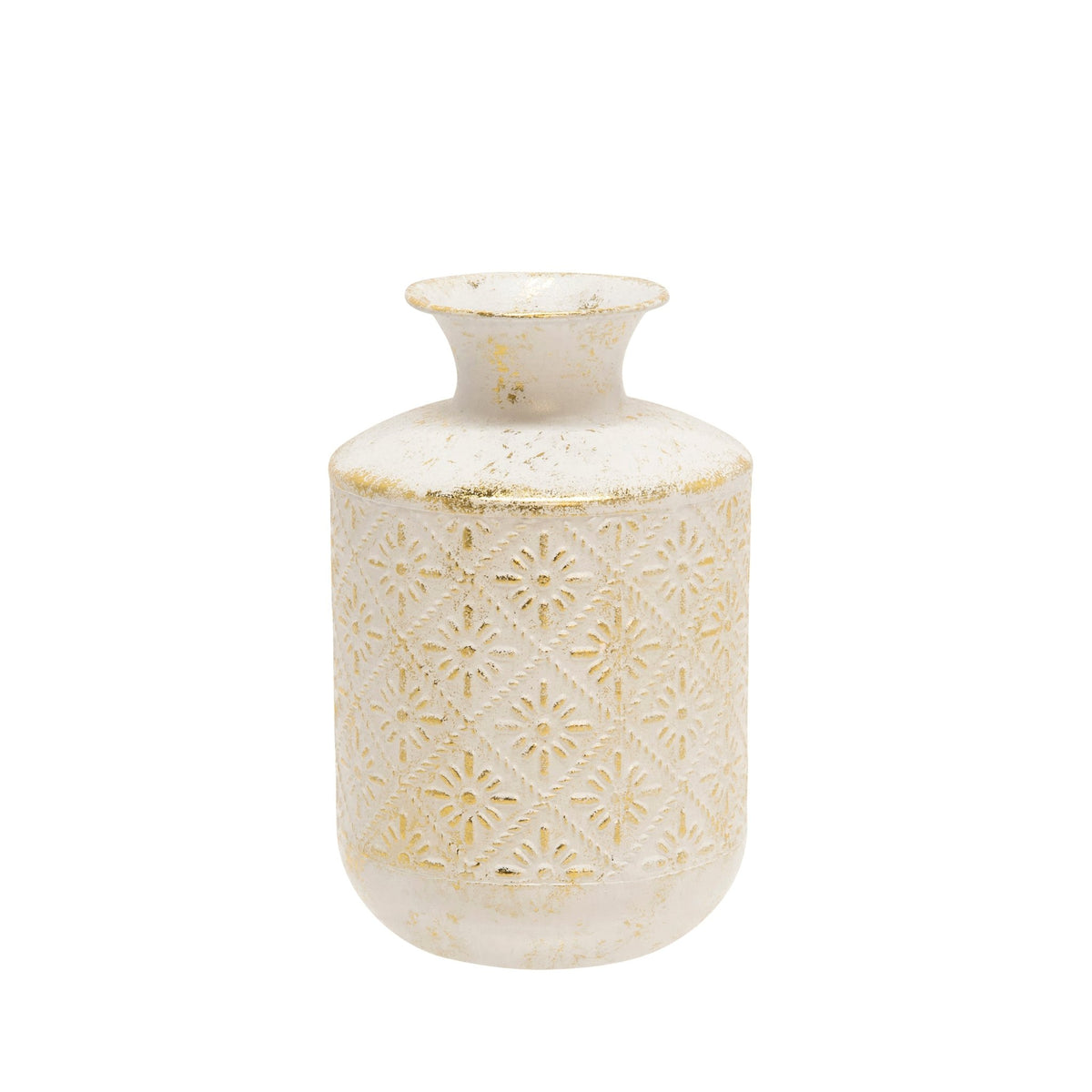 METAL 10" DECO TRIBAL JAR, ANTIQUE WHITE Vases and Jars| Sagebrook Home