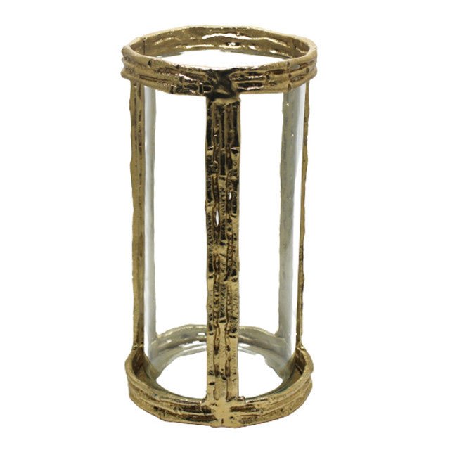 METAL, 10" HURRICANE W GLASS, GOLD Candle Holders| Sagebrook Home