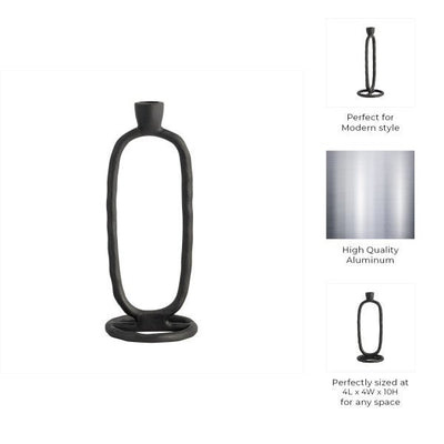 METAL, 10" OPEN OVAL TAPER CANDLEHOLDER, BLACK - Al Rugaib Furniture