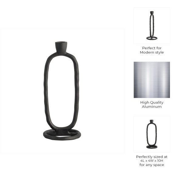 METAL, 10" OPEN OVAL TAPER CANDLEHOLDER, BLACK - Al Rugaib Furniture