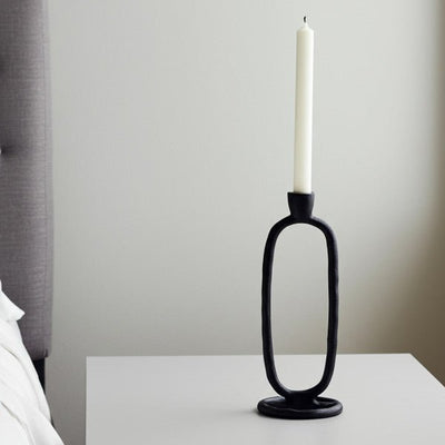 METAL, 10" OPEN OVAL TAPER CANDLEHOLDER, BLACK - Al Rugaib Furniture