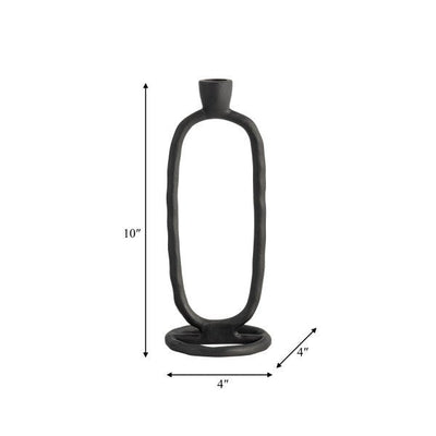METAL, 10" OPEN OVAL TAPER CANDLEHOLDER, BLACK - Al Rugaib Furniture