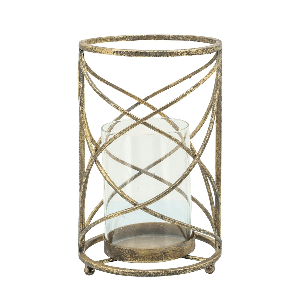 METAL 10.25" HURRICANE CANDLE HOLDER, GOLD Candle Holders| Sagebrook Home