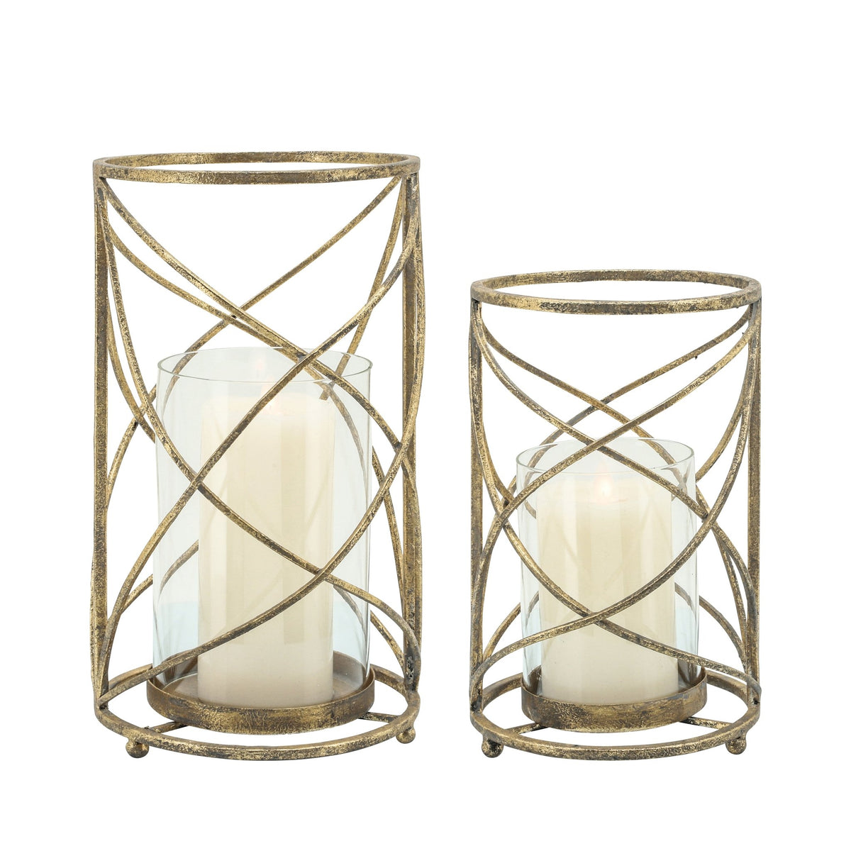 METAL 10.25" HURRICANE CANDLE HOLDER, GOLD Candle Holders| Sagebrook Home