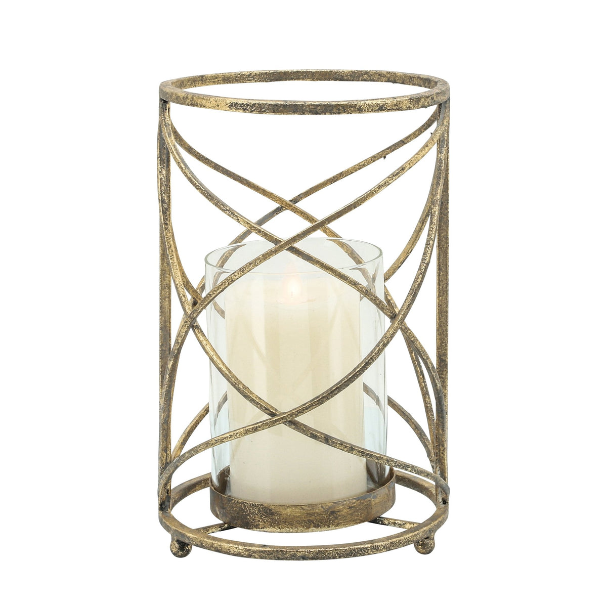 METAL 10.25" HURRICANE CANDLE HOLDER, GOLD Candle Holders| Sagebrook Home