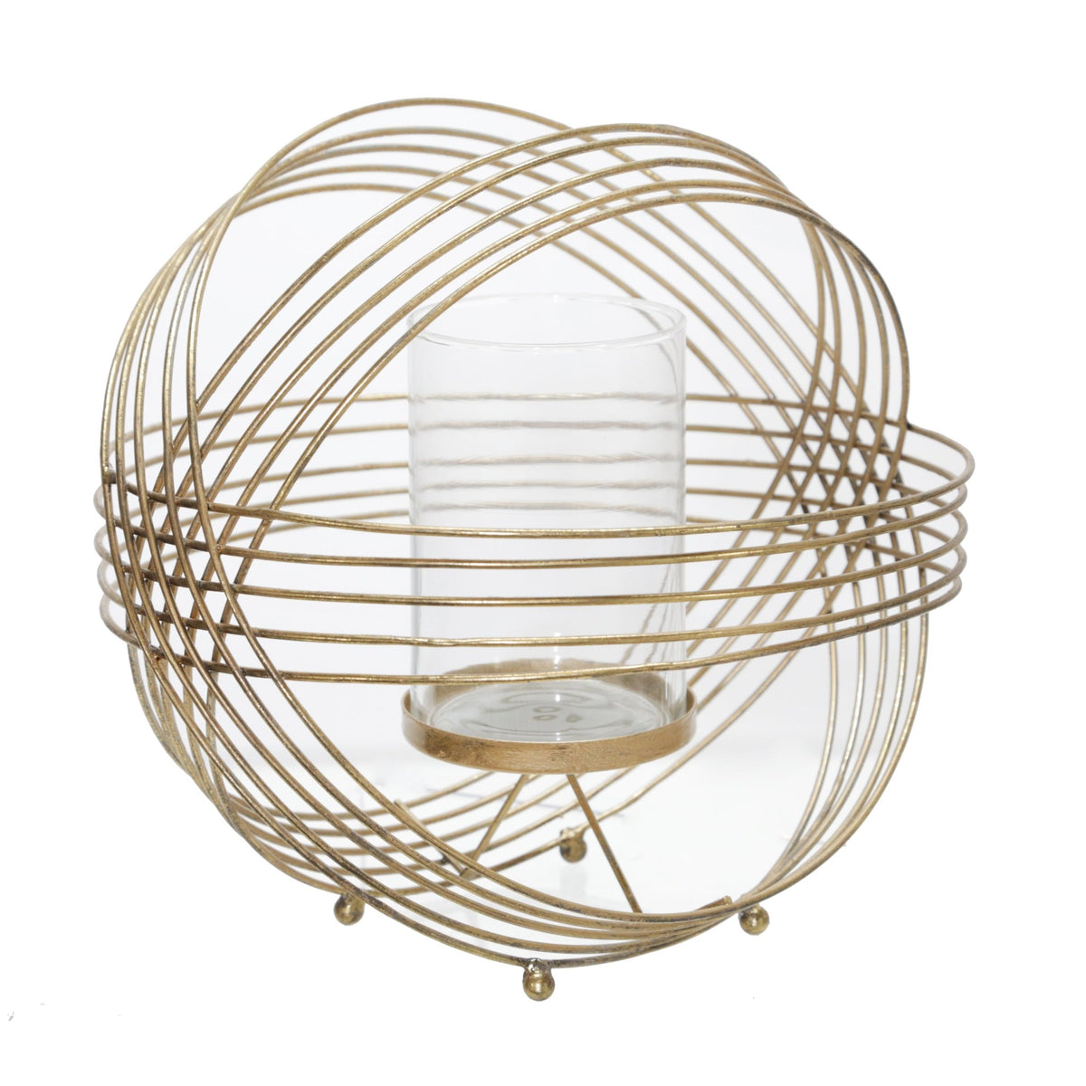 METAL 11" SPHERE TEA LIGHT CANDLE HOLDER, GOLD Candle Holders| Sagebrook Home