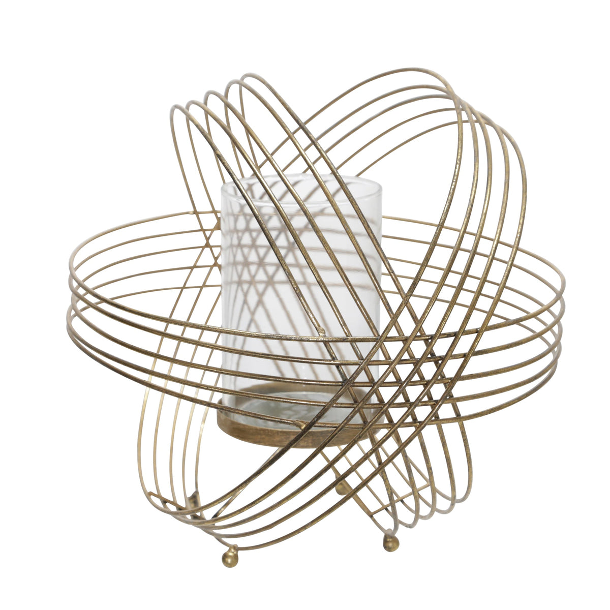 METAL 11" SPHERE TEA LIGHT CANDLE HOLDER, GOLD Candle Holders| Sagebrook Home