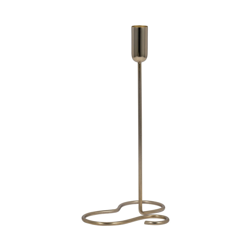 METAL, 11" SQUIGGLY BASE TAPER CANDLEHOLDER, GOLD - Al Rugaib Furniture