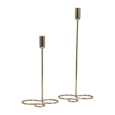 METAL, 11" SQUIGGLY BASE TAPER CANDLEHOLDER, GOLD - Al Rugaib Furniture