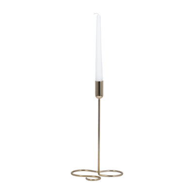 METAL, 11" SQUIGGLY BASE TAPER CANDLEHOLDER, GOLD - Al Rugaib Furniture