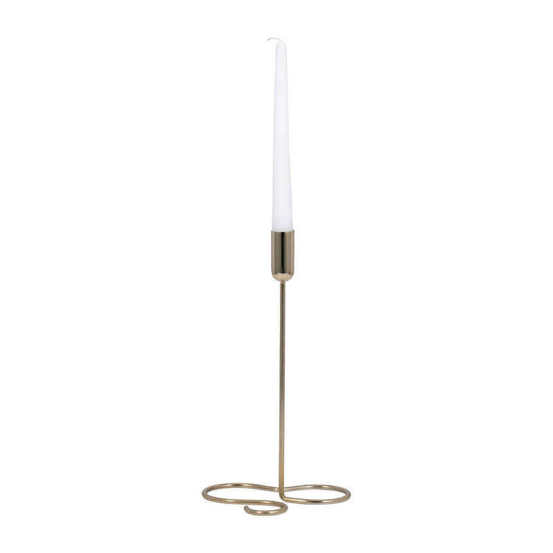 METAL, 11" SQUIGGLY BASE TAPER CANDLEHOLDER, GOLD - Al Rugaib Furniture