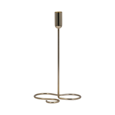 METAL, 11" SQUIGGLY BASE TAPER CANDLEHOLDER, GOLD - Al Rugaib Furniture