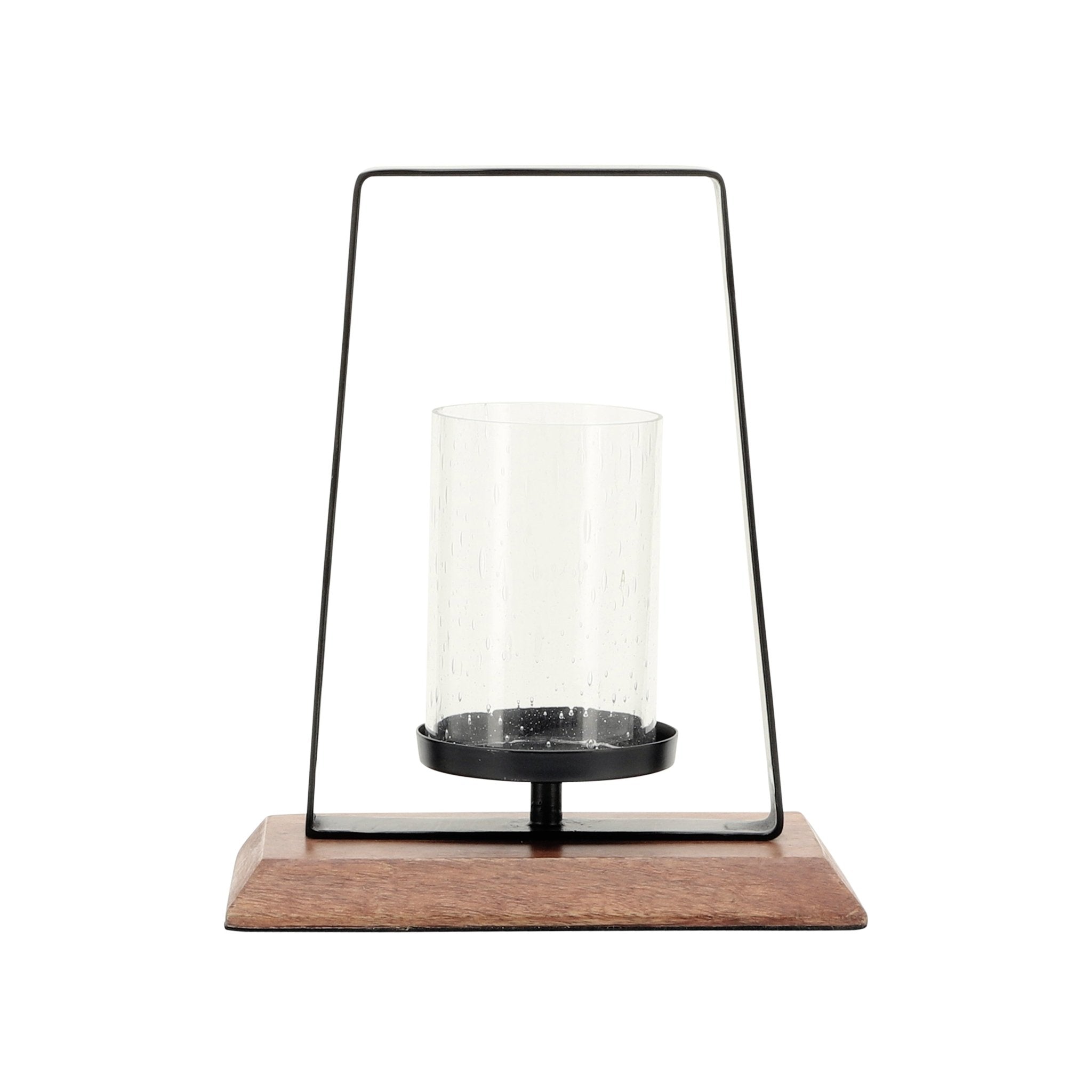 Metal, 11"H Hurricane W/ Wood Base, Black Candle Holders| Sagebrook Home