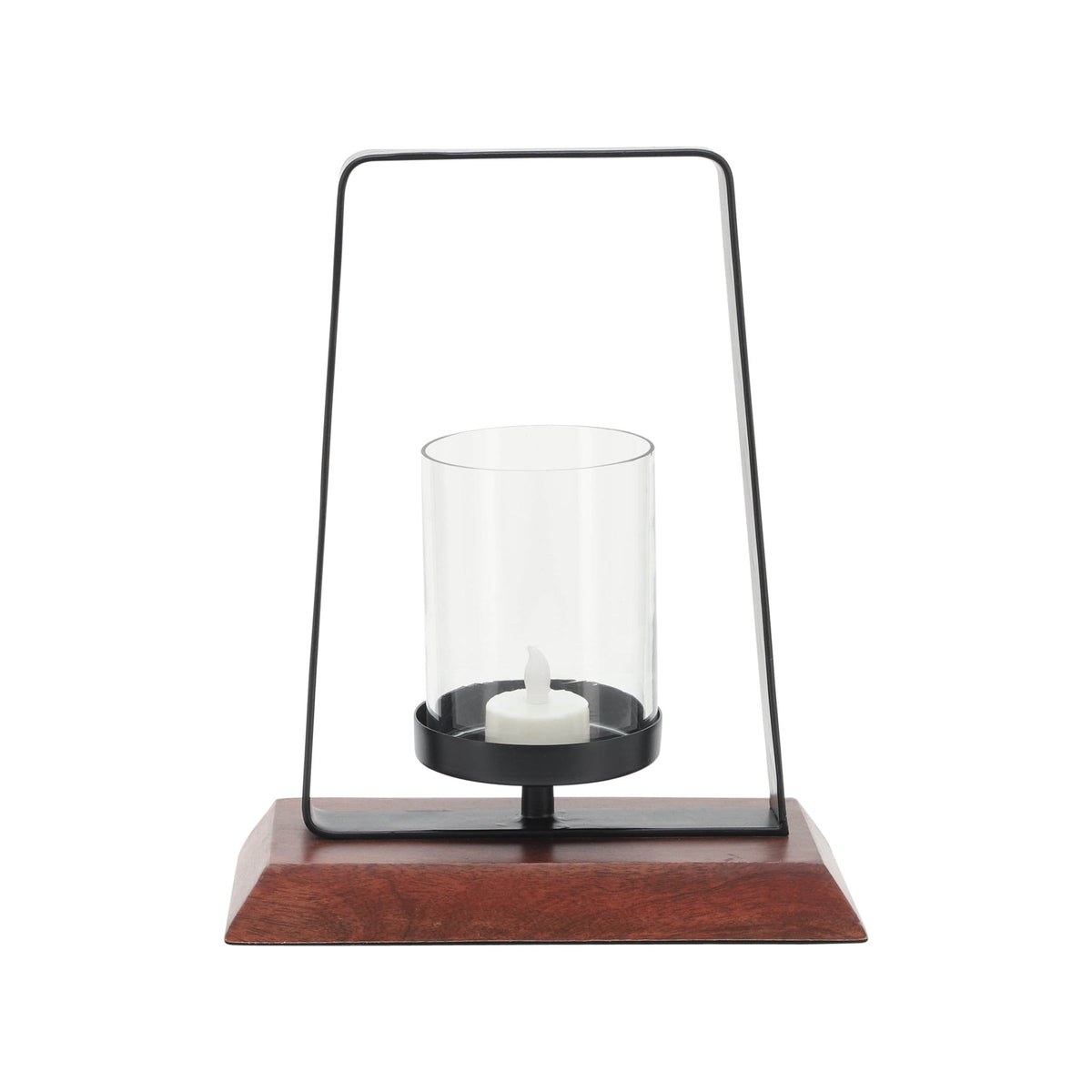 Metal, 11"H Hurricane W/ Wood Base, Black Candle Holders| Sagebrook Home