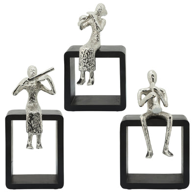 METAL, 11"H MAN W/ CLARINETIST, SILVER - Al Rugaib Furniture