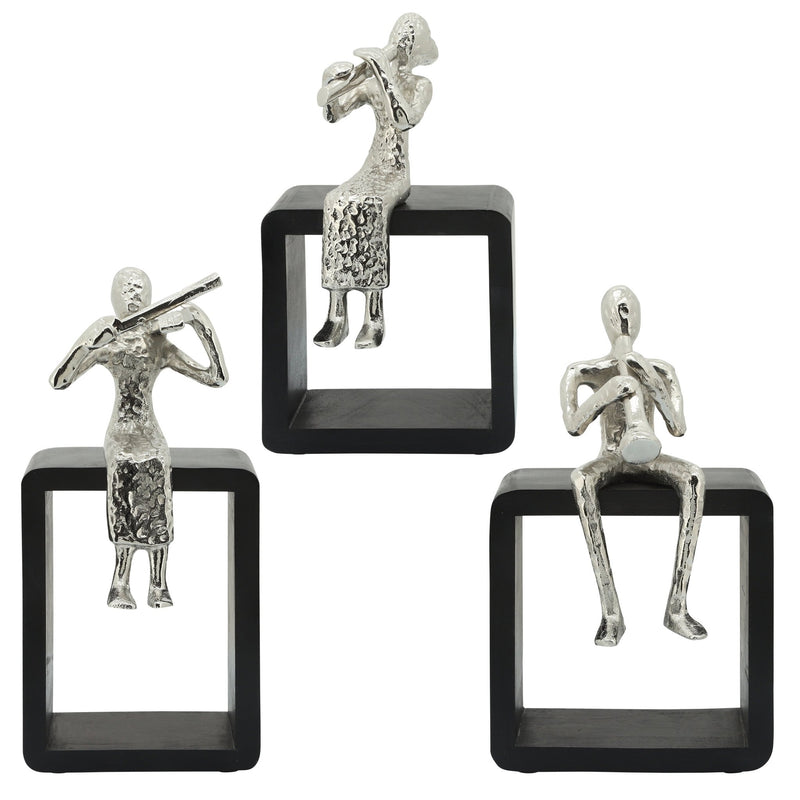 METAL, 11"H MAN W/ CLARINETIST, SILVER - Al Rugaib Furniture