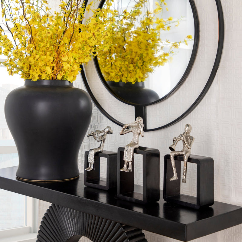 METAL, 11"H MAN W/ CLARINETIST, SILVER - Al Rugaib Furniture