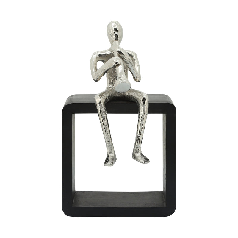 METAL, 11"H MAN W/ CLARINETIST, SILVER - Al Rugaib Furniture