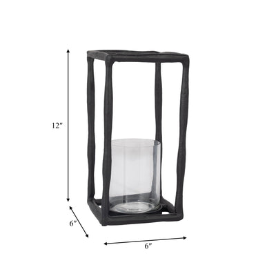 METAL, 12" OPEN SQUARE HURRICANE HOLDER, BLACK - Al Rugaib Furniture