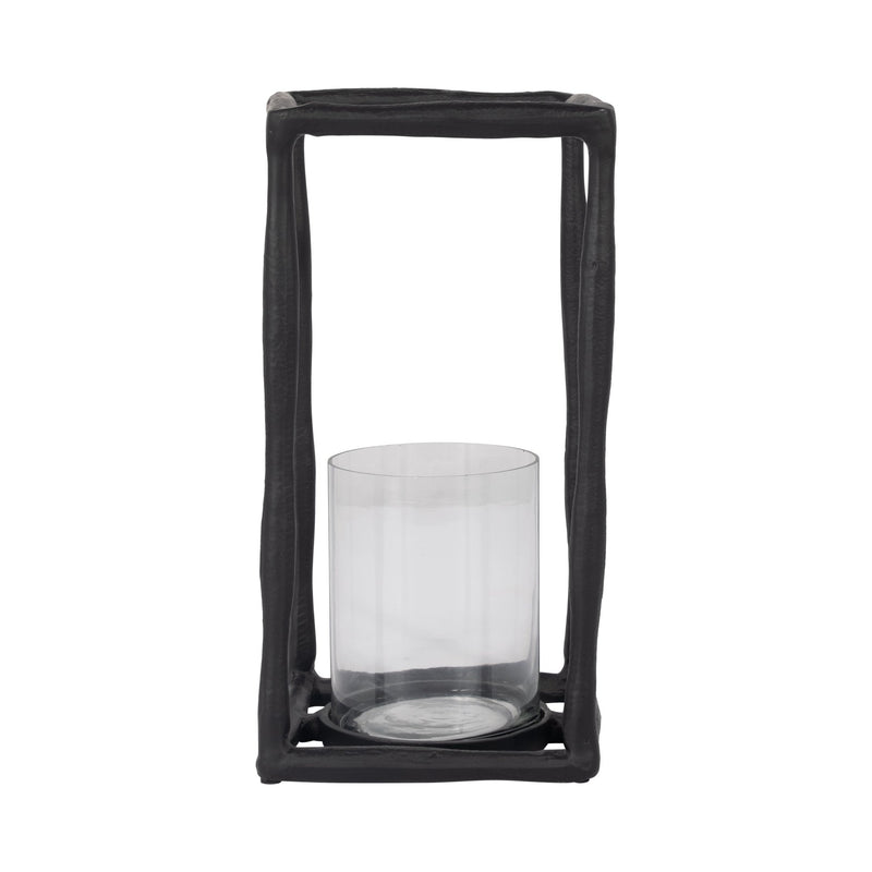 METAL, 12" OPEN SQUARE HURRICANE HOLDER, BLACK - Al Rugaib Furniture