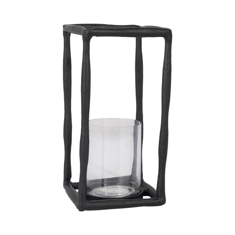 METAL, 12" OPEN SQUARE HURRICANE HOLDER, BLACK - Al Rugaib Furniture