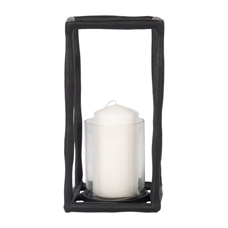 METAL, 12" OPEN SQUARE HURRICANE HOLDER, BLACK - Al Rugaib Furniture