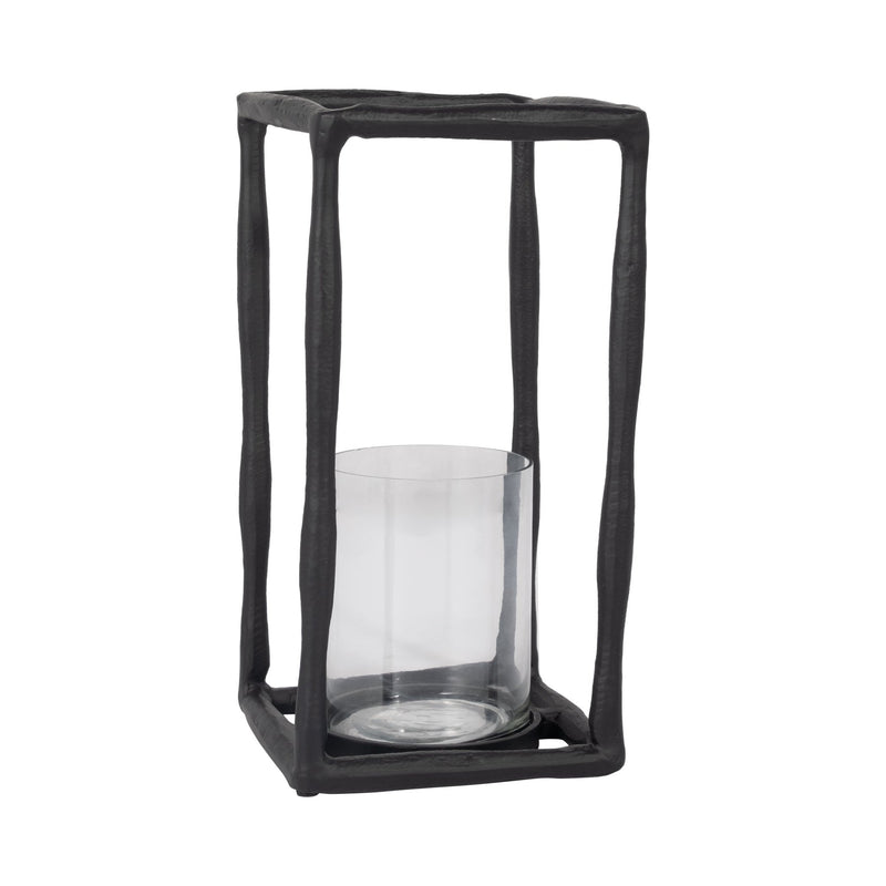 METAL, 12" OPEN SQUARE HURRICANE HOLDER, BLACK - Al Rugaib Furniture