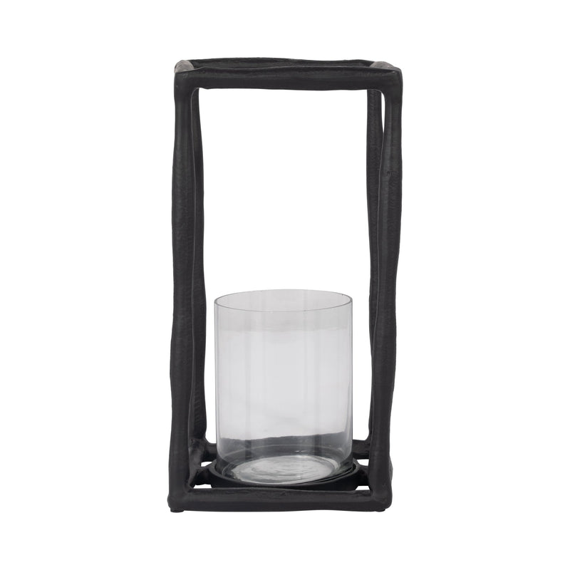 METAL, 12" OPEN SQUARE HURRICANE HOLDER, BLACK - Al Rugaib Furniture