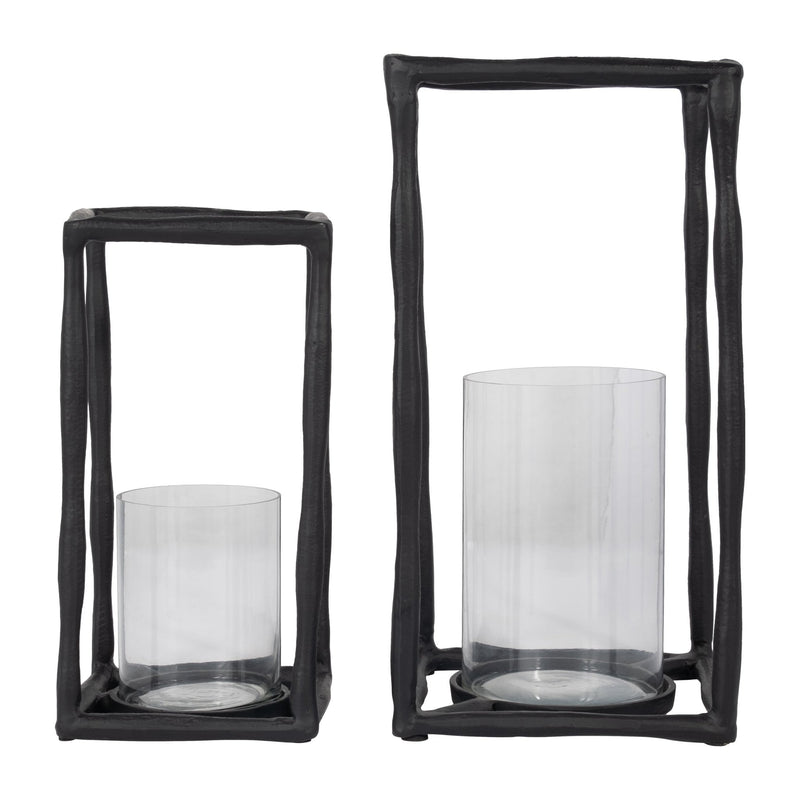 METAL, 12" OPEN SQUARE HURRICANE HOLDER, BLACK - Al Rugaib Furniture