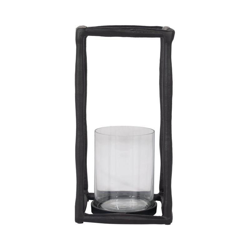 METAL, 12" OPEN SQUARE HURRICANE HOLDER, BLACK - Al Rugaib Furniture