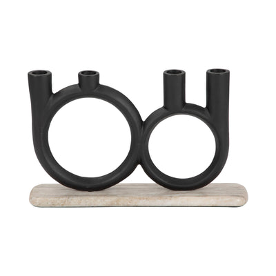 METAL, 13" 4 - TAPER CANDLEHOLDER ON MARBLE BASE, BL - Al Rugaib Furniture