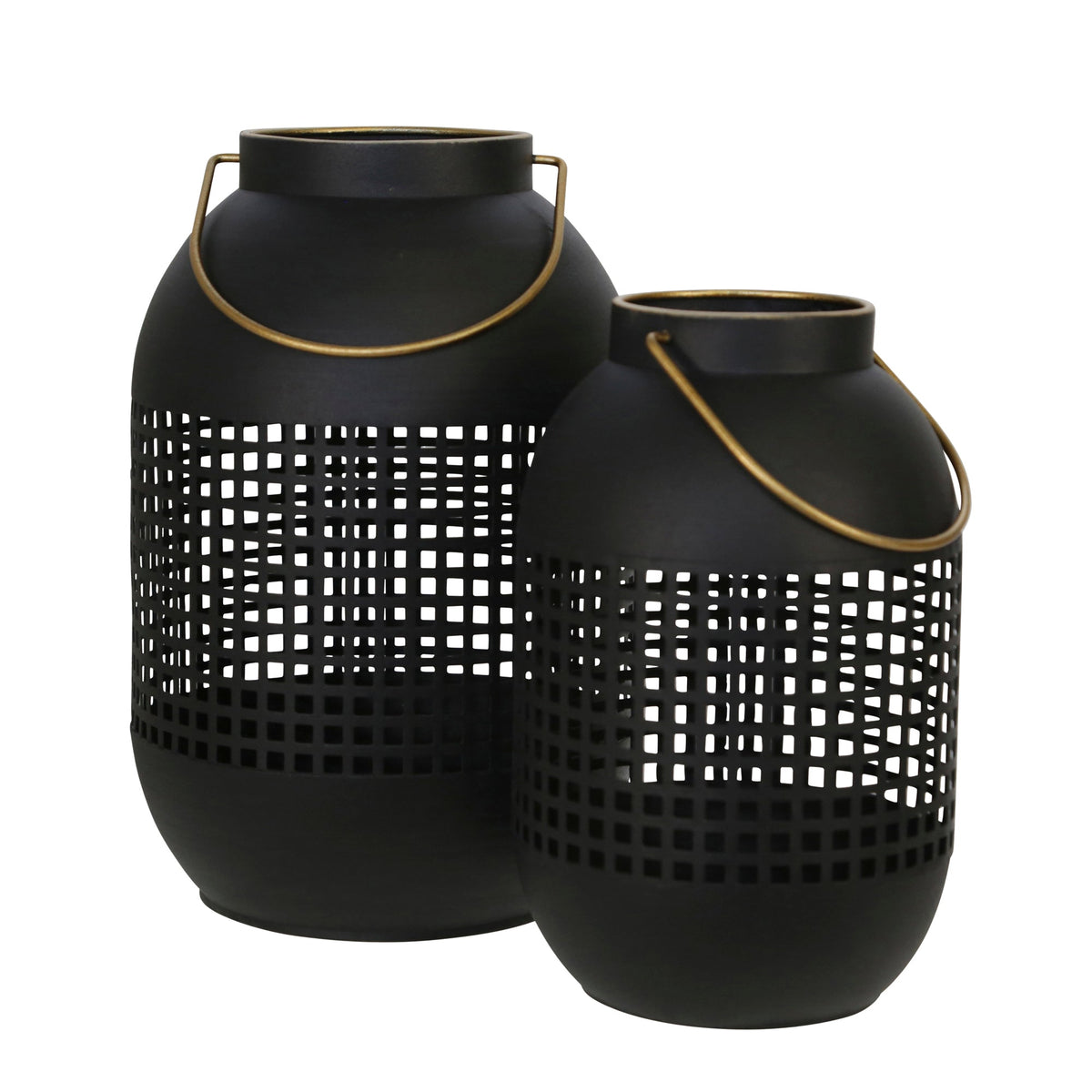 METAL 13" CAGE HURRICANE LANTERN, BLACK Candle Holders| Sagebrook Home