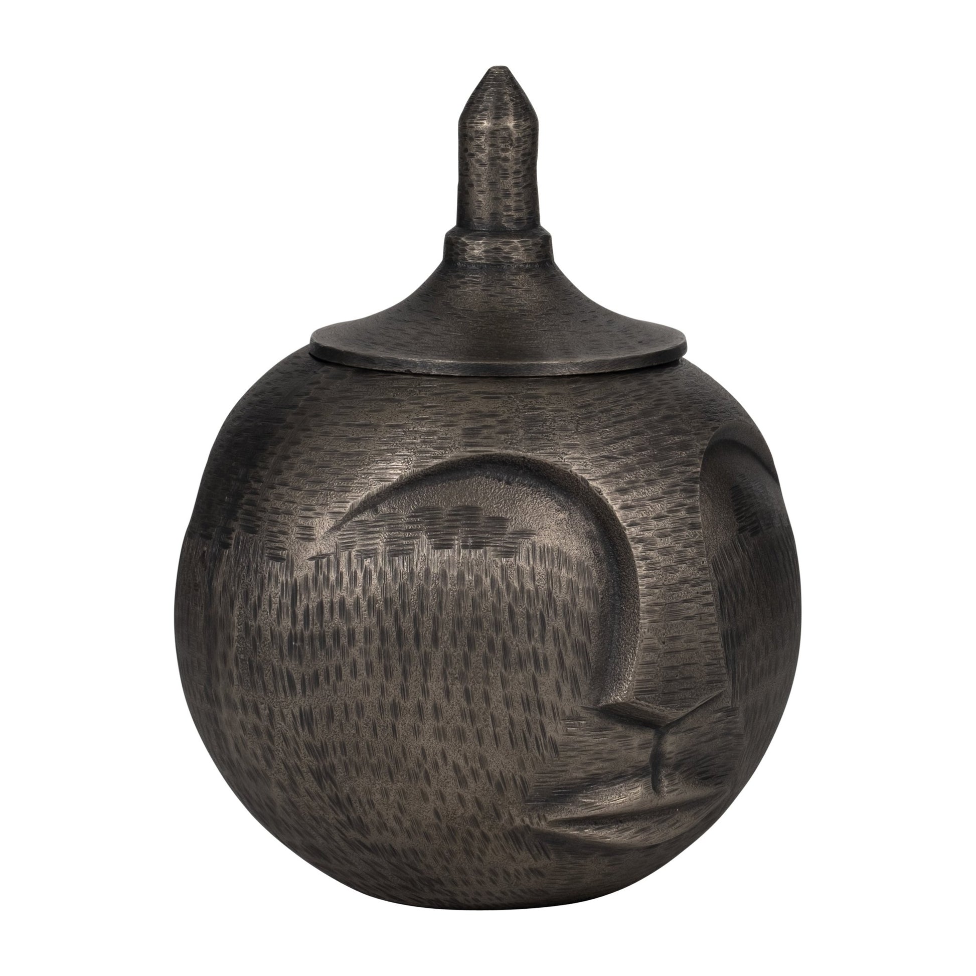 METAL, 13" FACE JAR WITH LID, GUNMETAL | Sagebrook Home