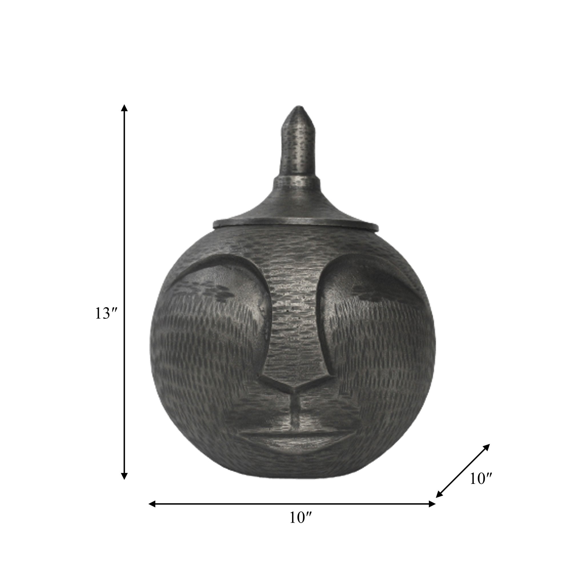METAL, 13" FACE JAR WITH LID, GUNMETAL | Sagebrook Home