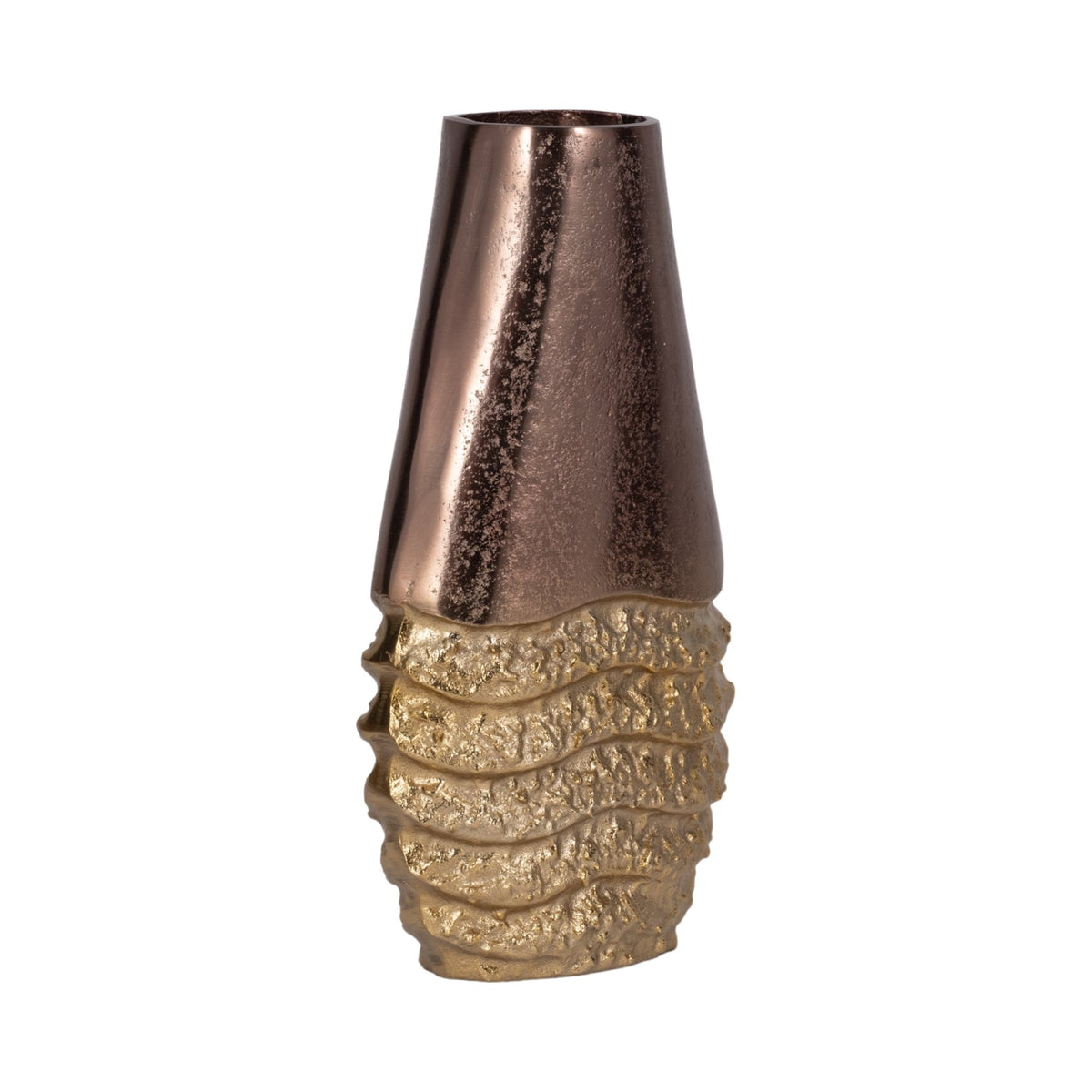 Metal, 13" Ridged Tall Vase, Black/gold Vases and Jars| Sagebrook Home